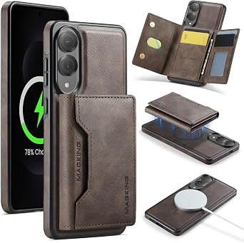 Detachable 2 in 1 Magnetic Wallet Phone Case for Samsung Galaxy S25 Edge | Compatible with MagSafe, Retro PU Leather Shockproof Cover, RFID Blocking Trifold Wallet with 8 Card Slots and Kickstand