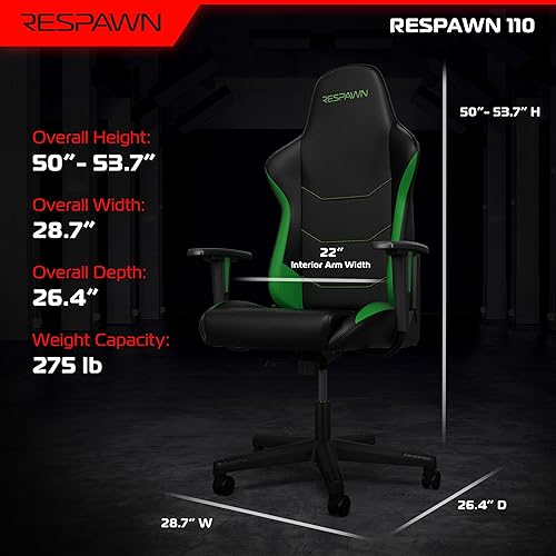 Miniatura 2 de Respawn Silla ergonómica 110 para juegos, silla giratoria reclinable para videojuegos de oficina con soporte lumbar, reposacabezas, resistente,
