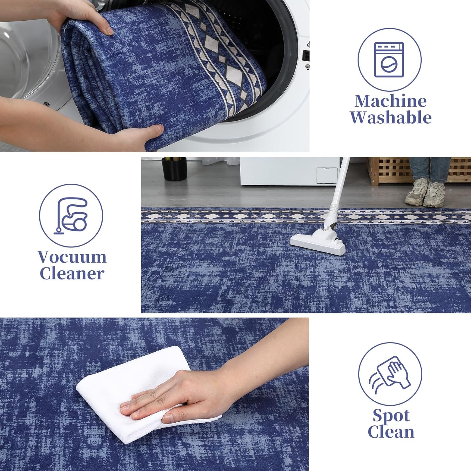 Kitchen Runner Rug 2x6 Modern Hallway Rug Washable Rug Abstract Runner Non Slip Geometric Accent Rug Blue Runner Rug Soft Low Pile Rug Runner for Bedroom Bathroom Laundry Room Living Room