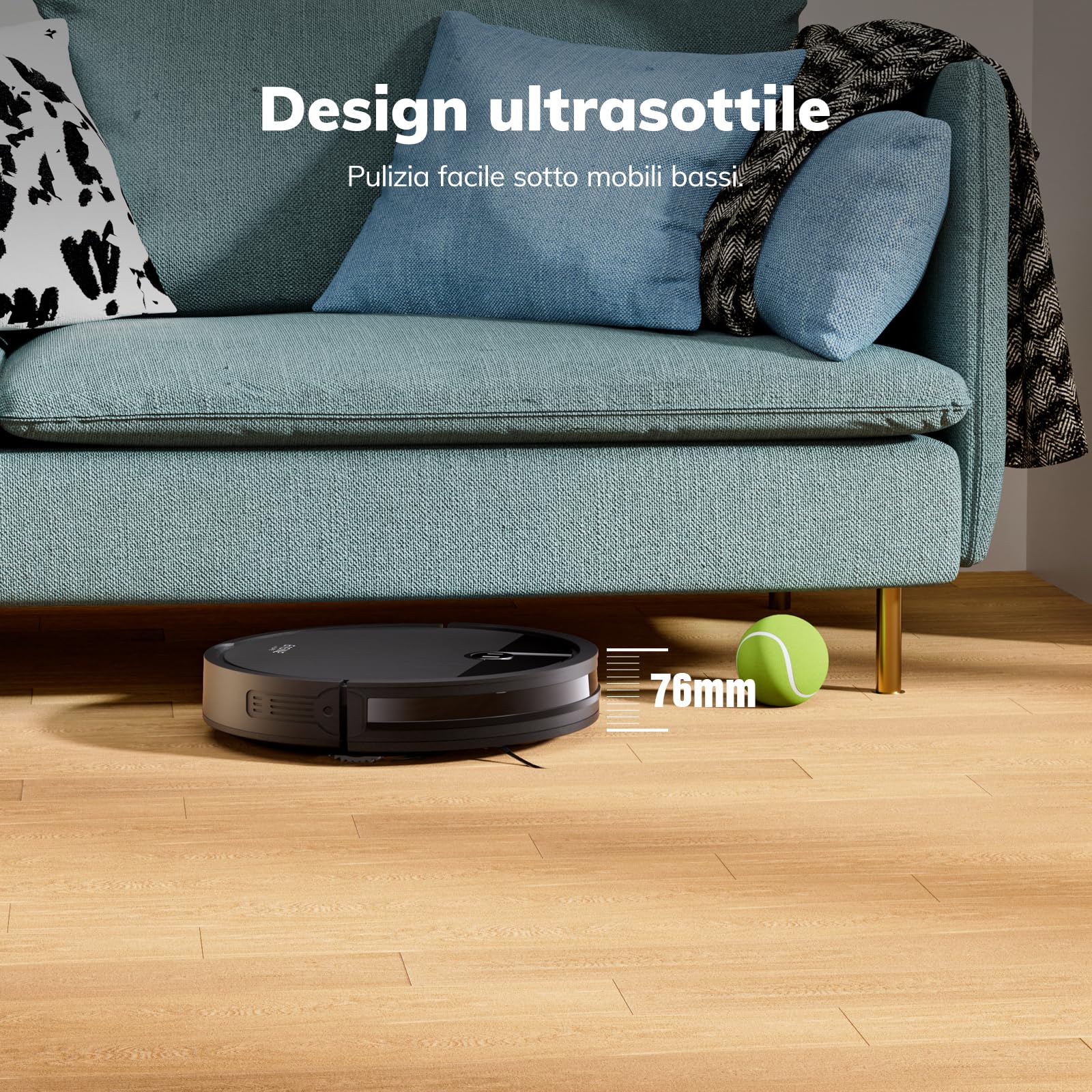 Robot Aspirapolvere, Aspirazione Potente, Design Senza Spazzole, Ricarica Auto, Telecomando, Sottile, Silenzioso, Per Peli Animali & Pavimenti Duri, E3