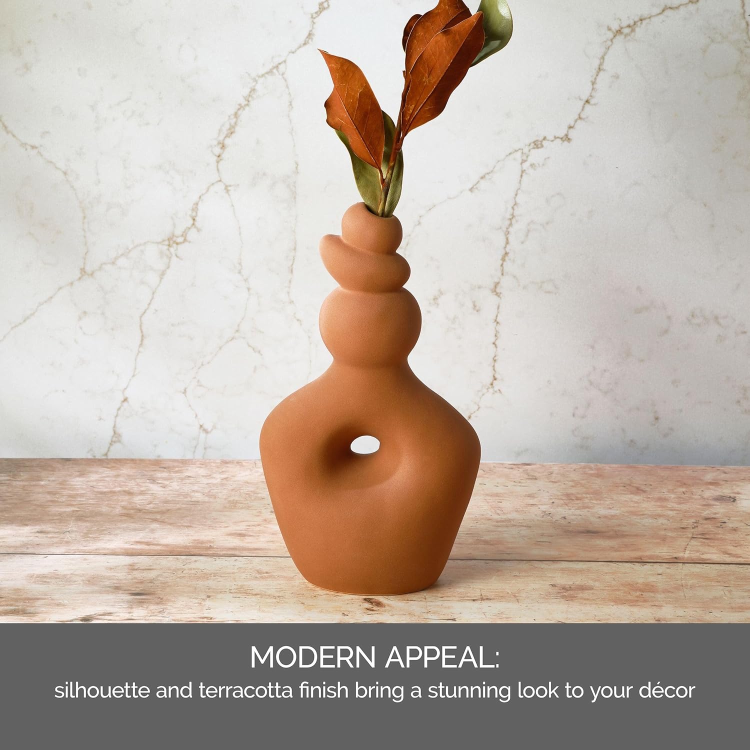 Elements Teracotta Twist Textured Stoneware Ceramic Vase, 7.48x4.41x13.39 Inch