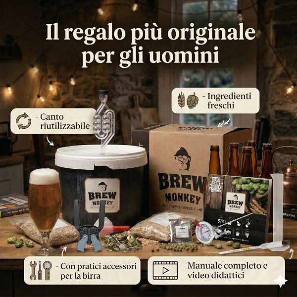 Brew Monkey® Kit Per Fare La Birra Bionda | Kit Luxe 5 L | 6,4% VOL. | Kit Per La Produzione Di Birra A Casa | Idee Regalo Uomo | Kit Birra | Regali Uomo Originali - 5