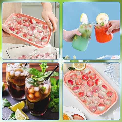 Miniatura 9 de Bandeja para cubitos de hielo, paquete de 2 unidades de silicona flexible para 22 bolas de hielo con tapa, sin BPA, bandejas de cubitos de hielo de