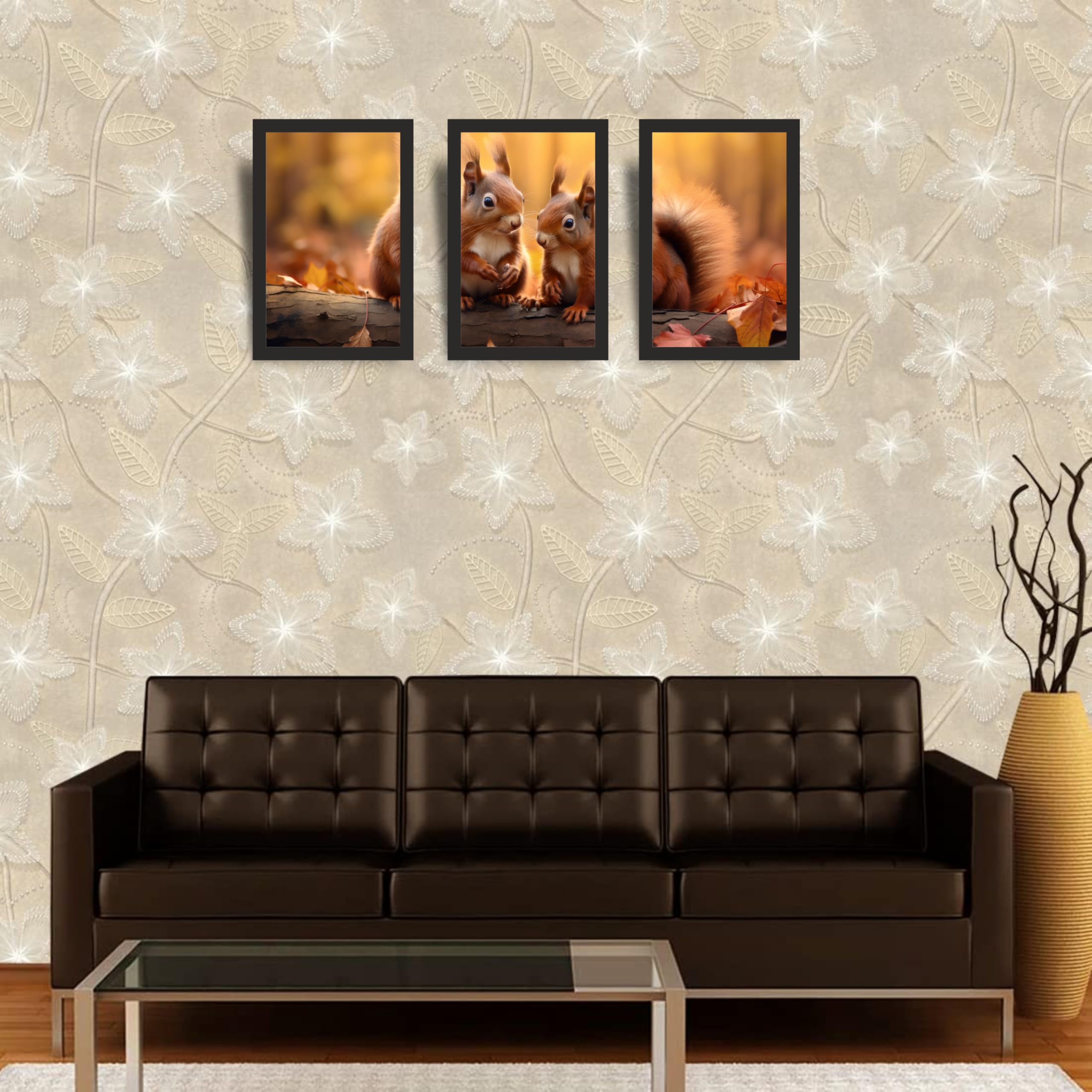 Cute Squirrel Wall Art Frame Set of 3