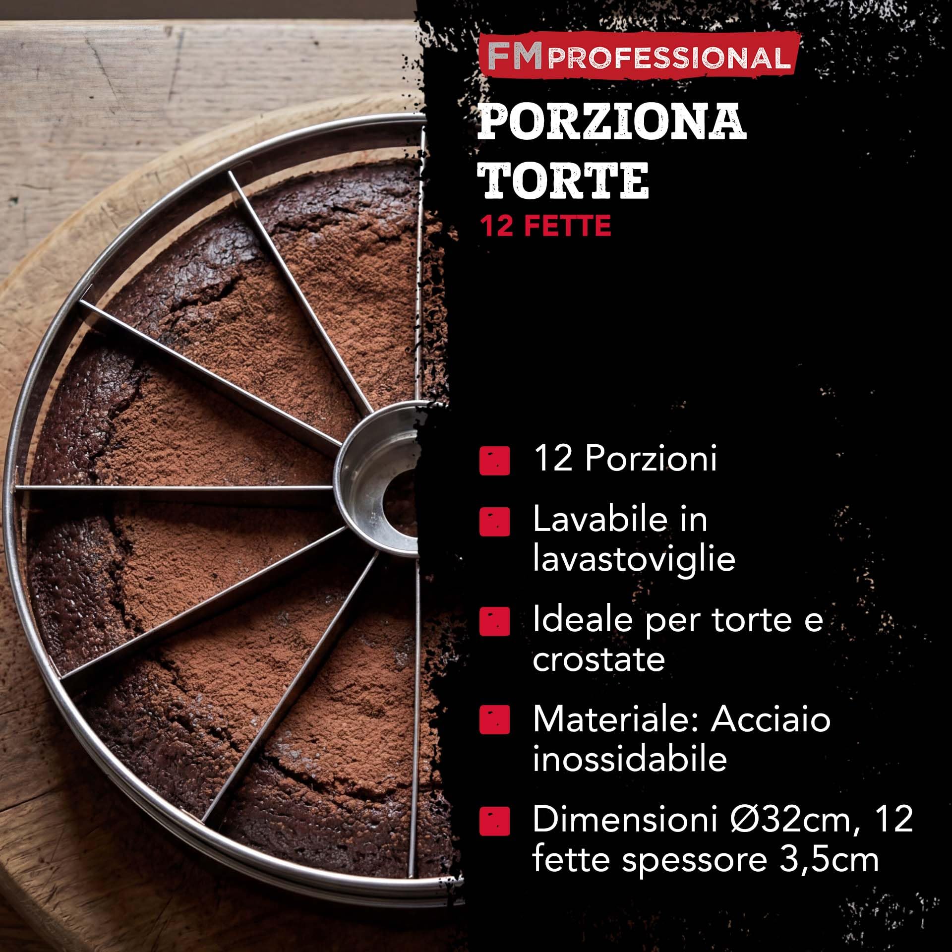 FMprofessional Porzionatore a fette e Decoratore 32cm per Torte in Acciaio Inossidabile, adatto per Creare 12 Fette Uniformi - Strumento Multifunzionale per Cucina, adatto per Pasticceri