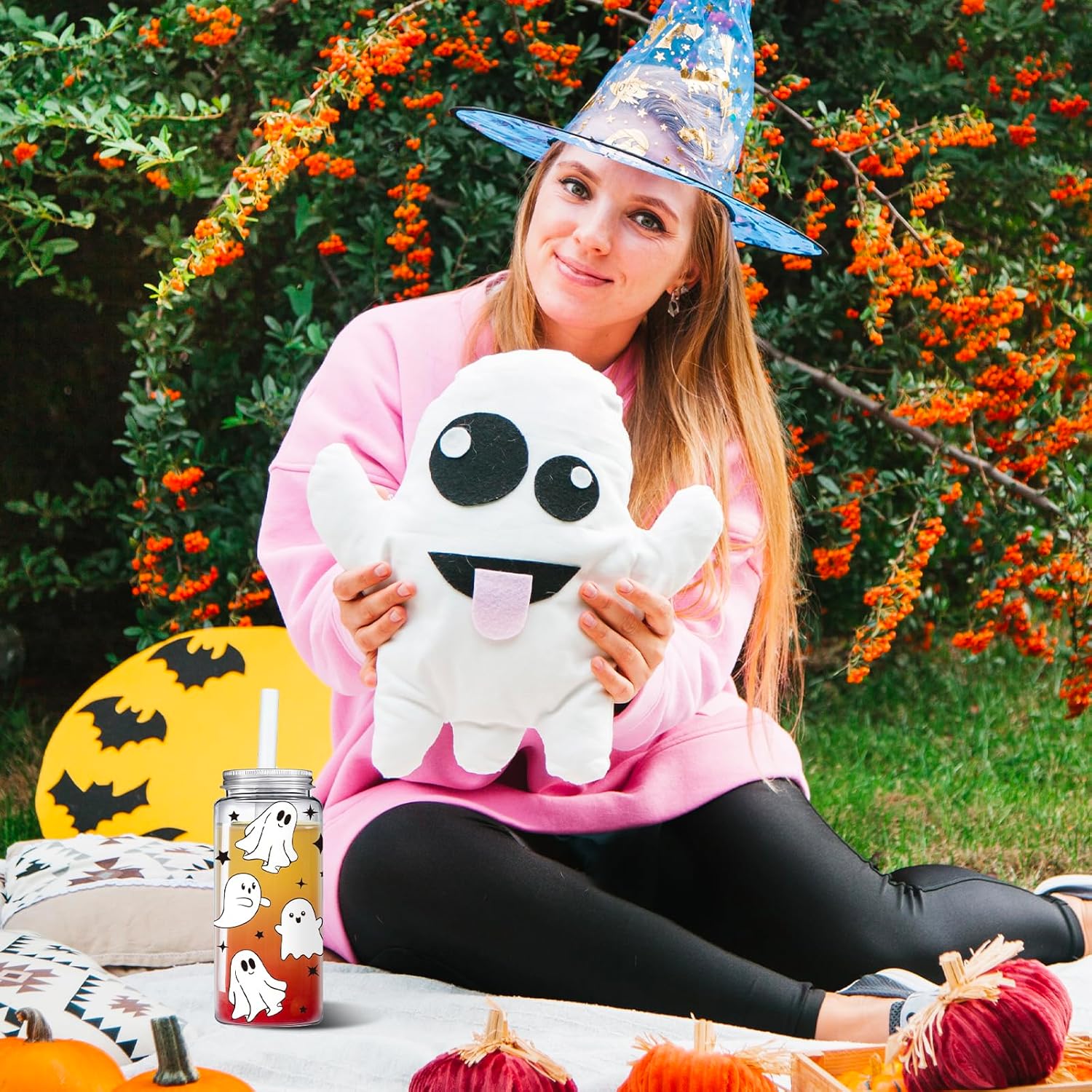 Whaline 20Pcs Halloween Plastic Cups with Lids and Straws Clear Ghost Party Drinking Cups Reusable Tumblers for Party Supplies - Image 6