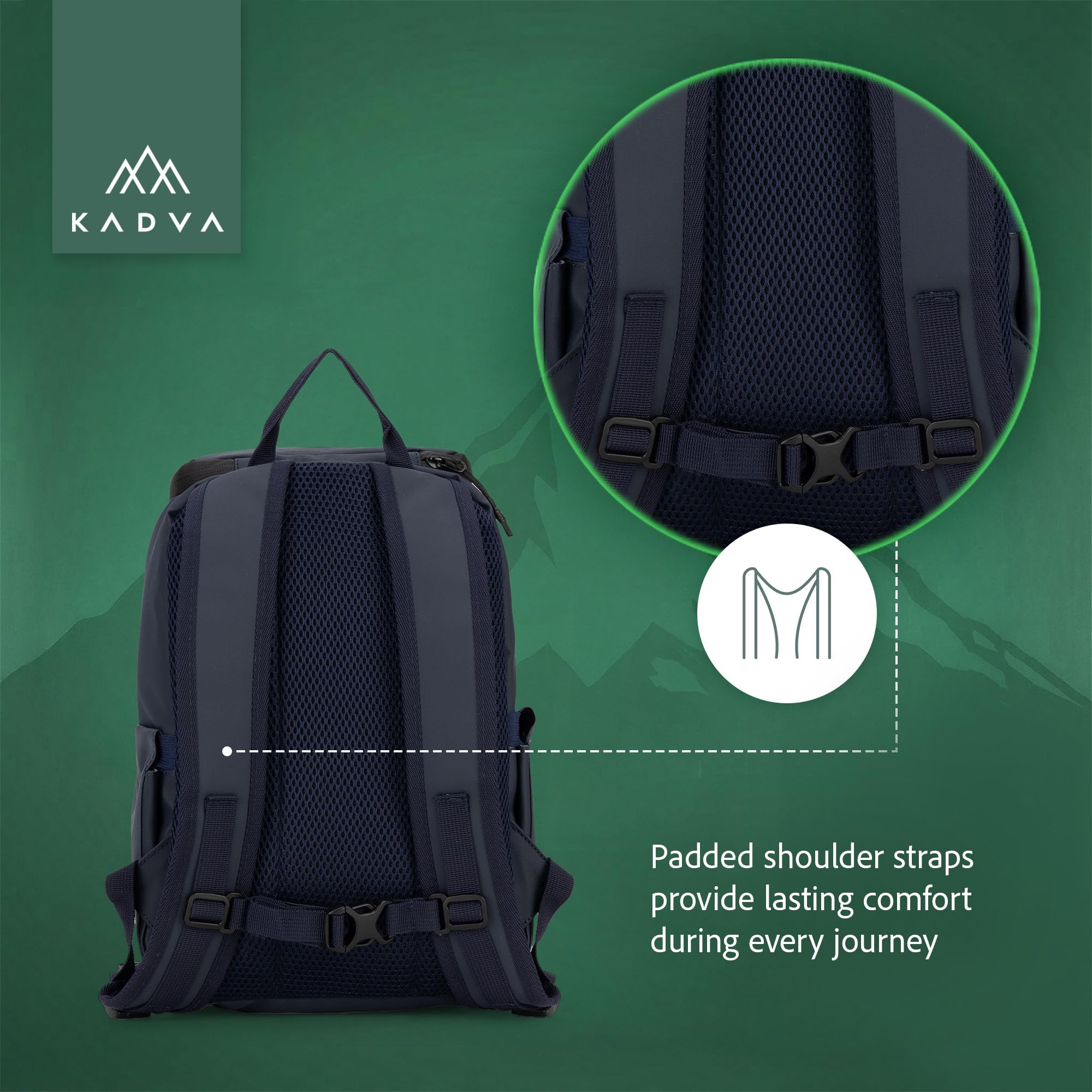 KADVA Antarctica Kühlrucksack für Picknick und Ausflüge (12 Liter) | Isoliertes Hauptfach mit Polyethylen, hydrophobes Polyester, 12 l oder 24 l in Marineblau