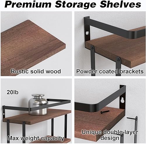 Miniatura 5 de RICHER HOUSE Estantes de baño de doble nivel, estante flotante de madera montado en la pared, estante de almacenamiento de papel higiénico para