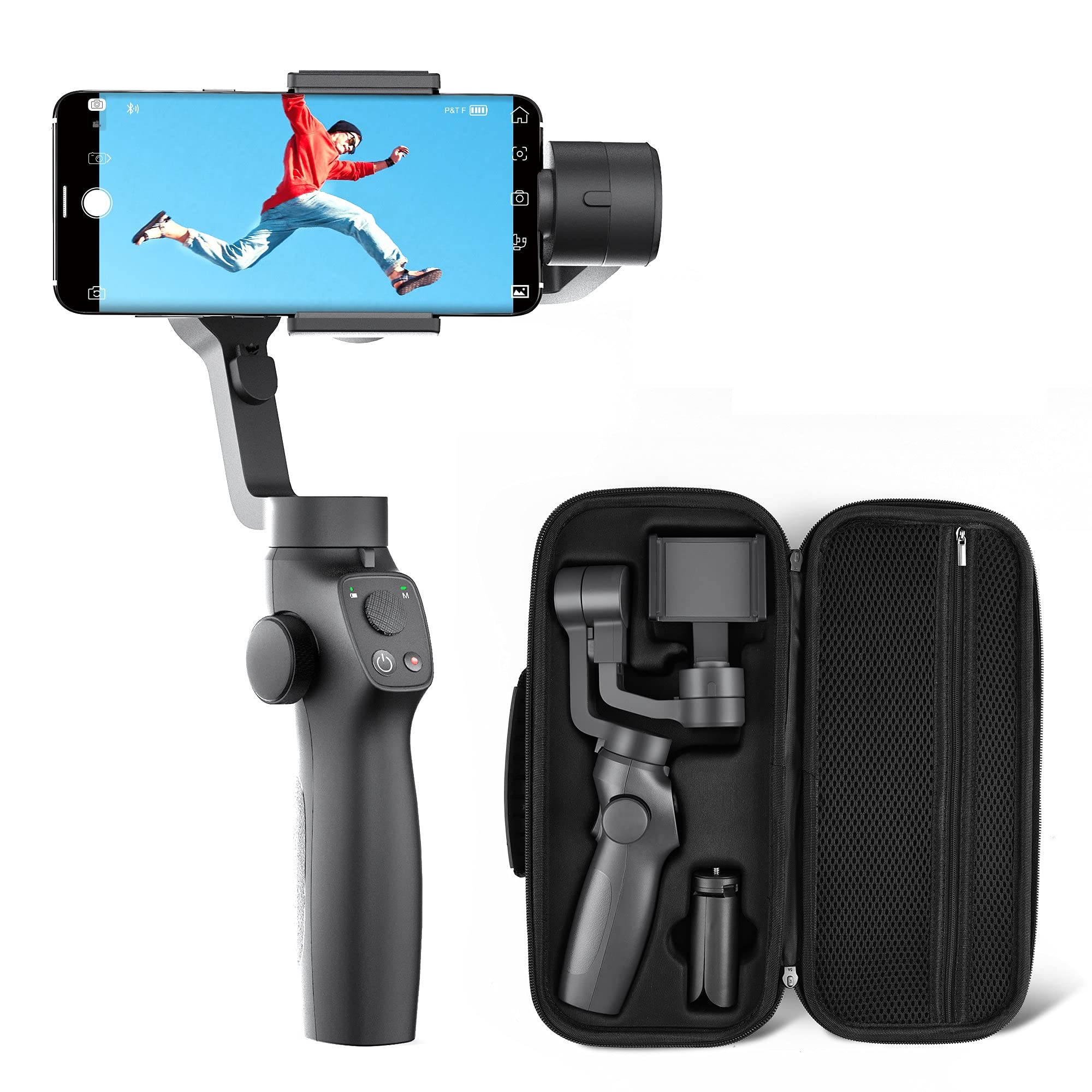 Stabilisateur Smartphone 3 Axes, VANTÔP Cardan 15 Heures Autonomie de la Batterie, avec étui et mini trépied, Anti-shake sans perte pour iPhone Samsung Huawei Xiaomi