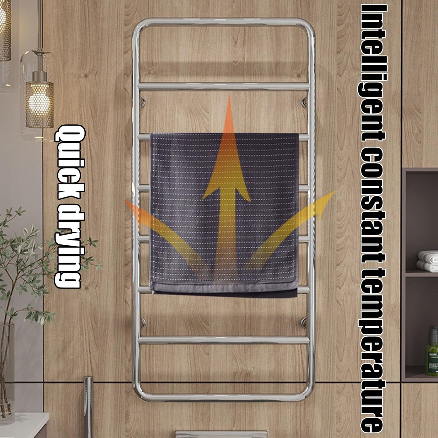 Towel Warmers for Bathroom Stainless Steel,Wall Mounted Heated Towel Rack Radiator Bathroom Accessories,Electric Towel Racks with Thermostatic,A:Silver,Plug in Left