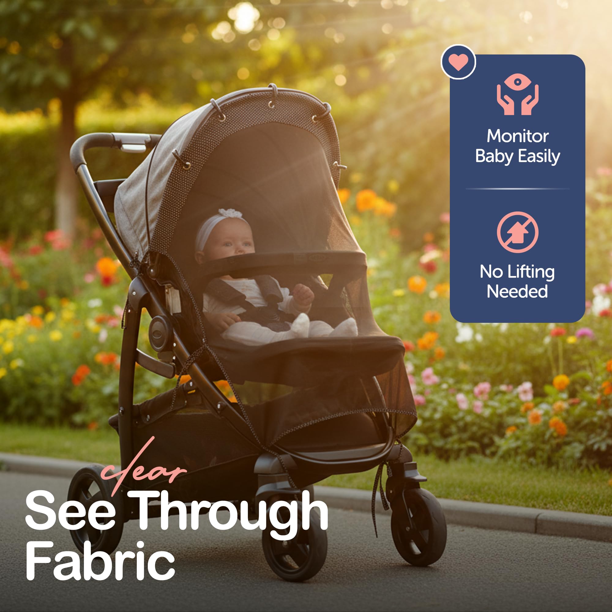 Kinderwagen-Sonnenschutz – Universal-UV-Schutzabdeckung für Kinderwagen, Sonnenschutz mit durchsichtigem Clip, Sonnenschutz für Baby, atmungsaktiv, verstellbare Passform, vollständige