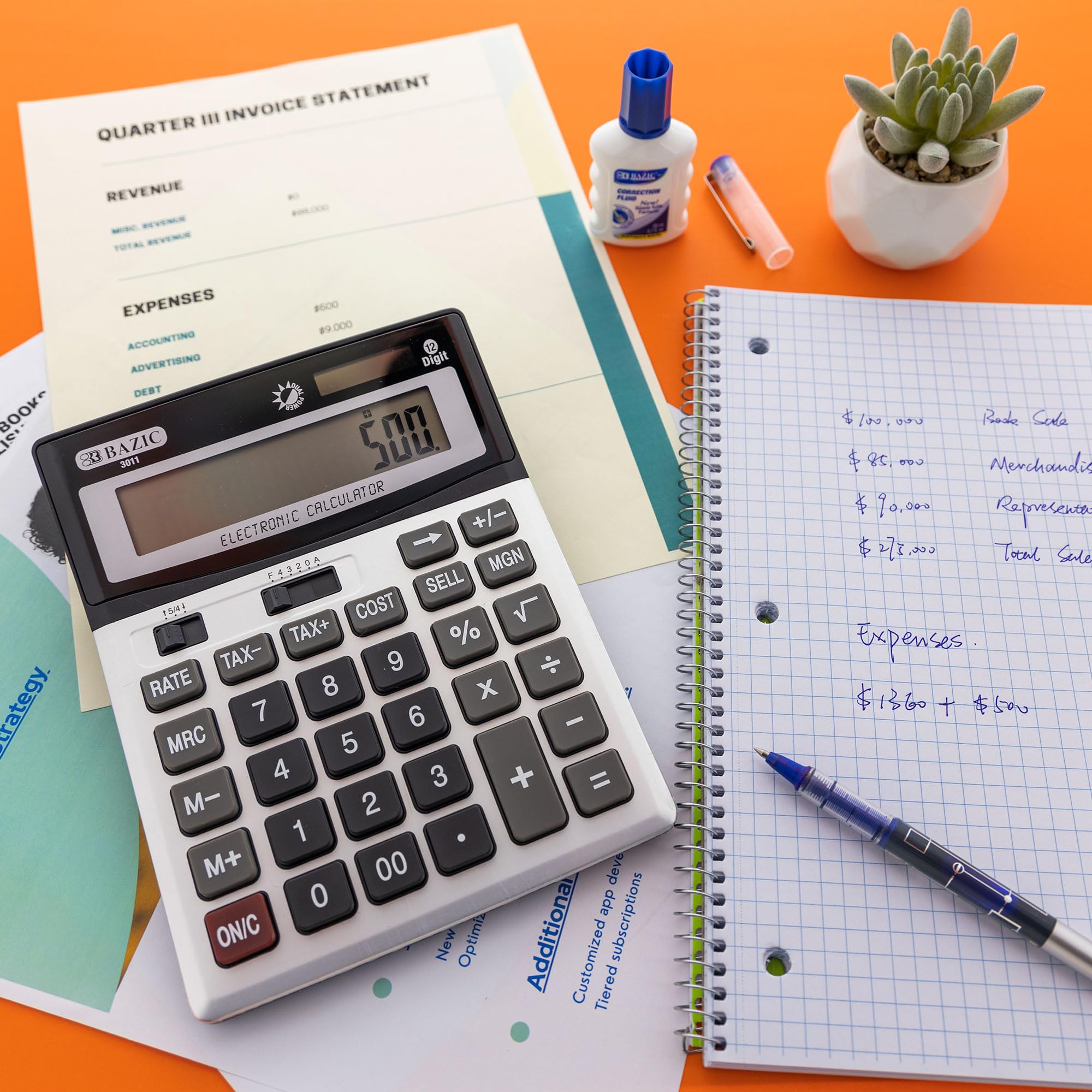 Bazic 12 dígitos calculadora de sobremesa con Beneficios cálculo y Funciones de impuestos (3011)