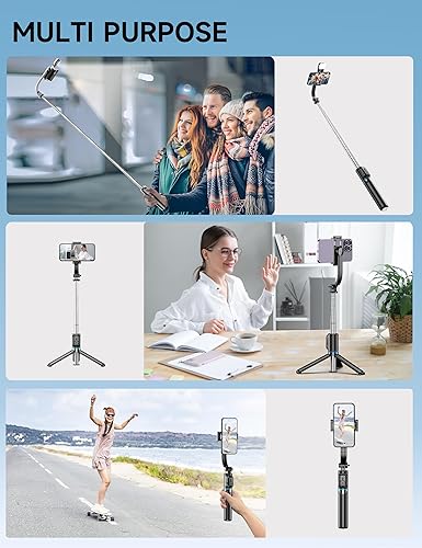 Miniatura 9 de Trípode para selfie stick de 42 pulgadas con luz de relleno, trípode extensible para teléfono, trípode de viaje todo en 1 con control remoto
