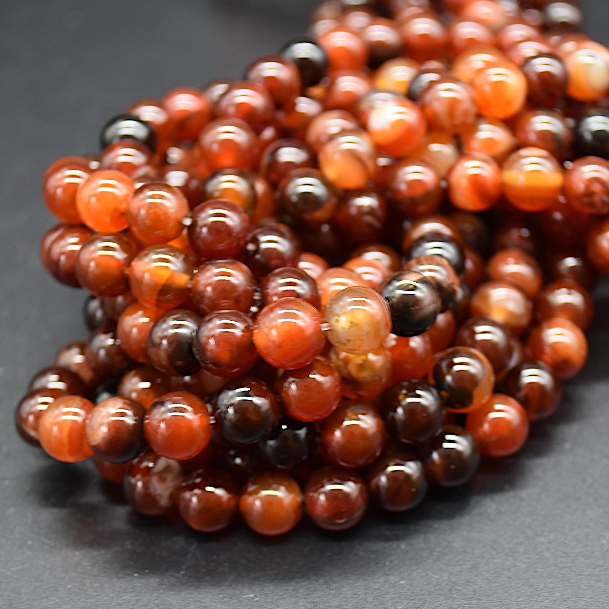 Sardonyx Agate (Orange, Black) Semi-Precious Gemstone Round Beads - 8mm - 14" Strand