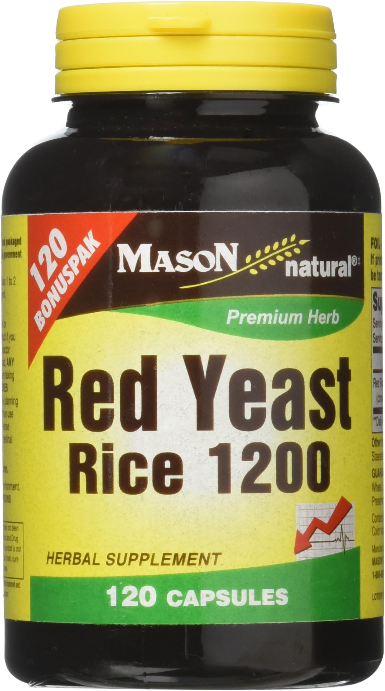 MASON NATURALRed Yeast Rice 600mg Capsules, Blood Circulation - 120 Ea