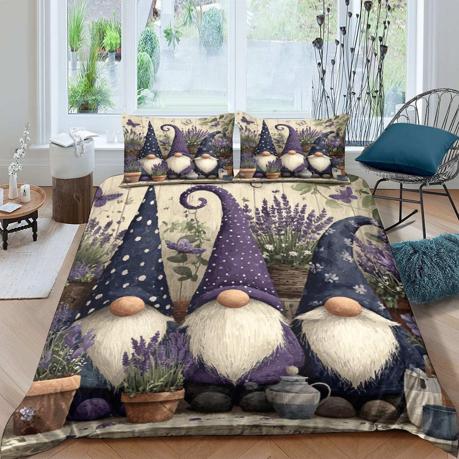 Ctjqhvkz Style-10 3D Printed Lavender Gnome Fitted Sheet Microfiber Soft Breathable Nordic Dwarf Bed Sheet For Bedroom Dorm Mattress Cover Decor Single（135X200cm）