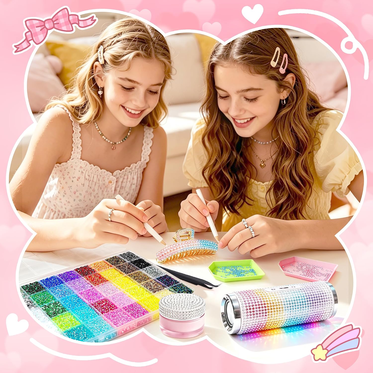 40000Pcs Bedazzling Kit, Bedazzler Kit with Rhinestones, Complete Bedazzle Kit with 40 Colors 3mm Multicolor Flatback Gems, B7000 Jewelry Glue & Tools for Crafts and Nails for Teen Girls & Adults