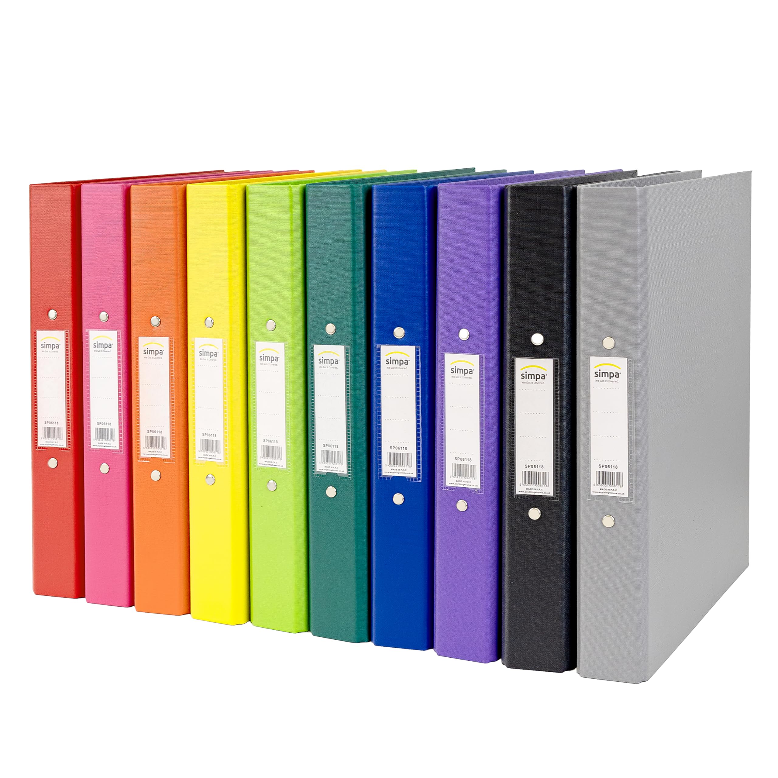 simpa A4 Ring Binder Folder Set of 10 – 2 Ring Binders with 45mm Spine – Assorted Colours – School, Home & Office Filing