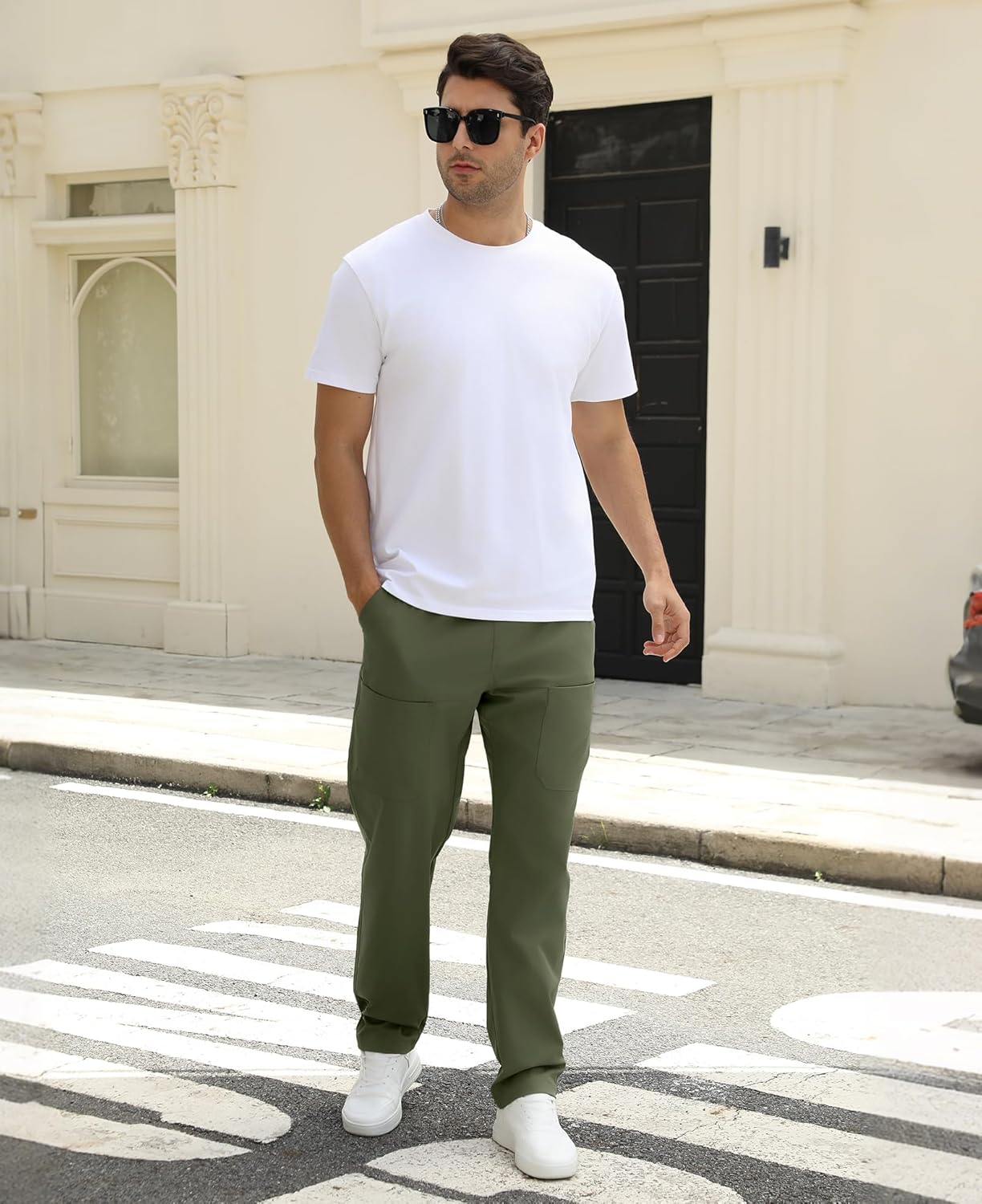 Susclude Cargo Pants for Men Summer Drawsting Casual Pants Lightweight Elastic Stretch Waist Durable Multipants with Pockets - Image 3