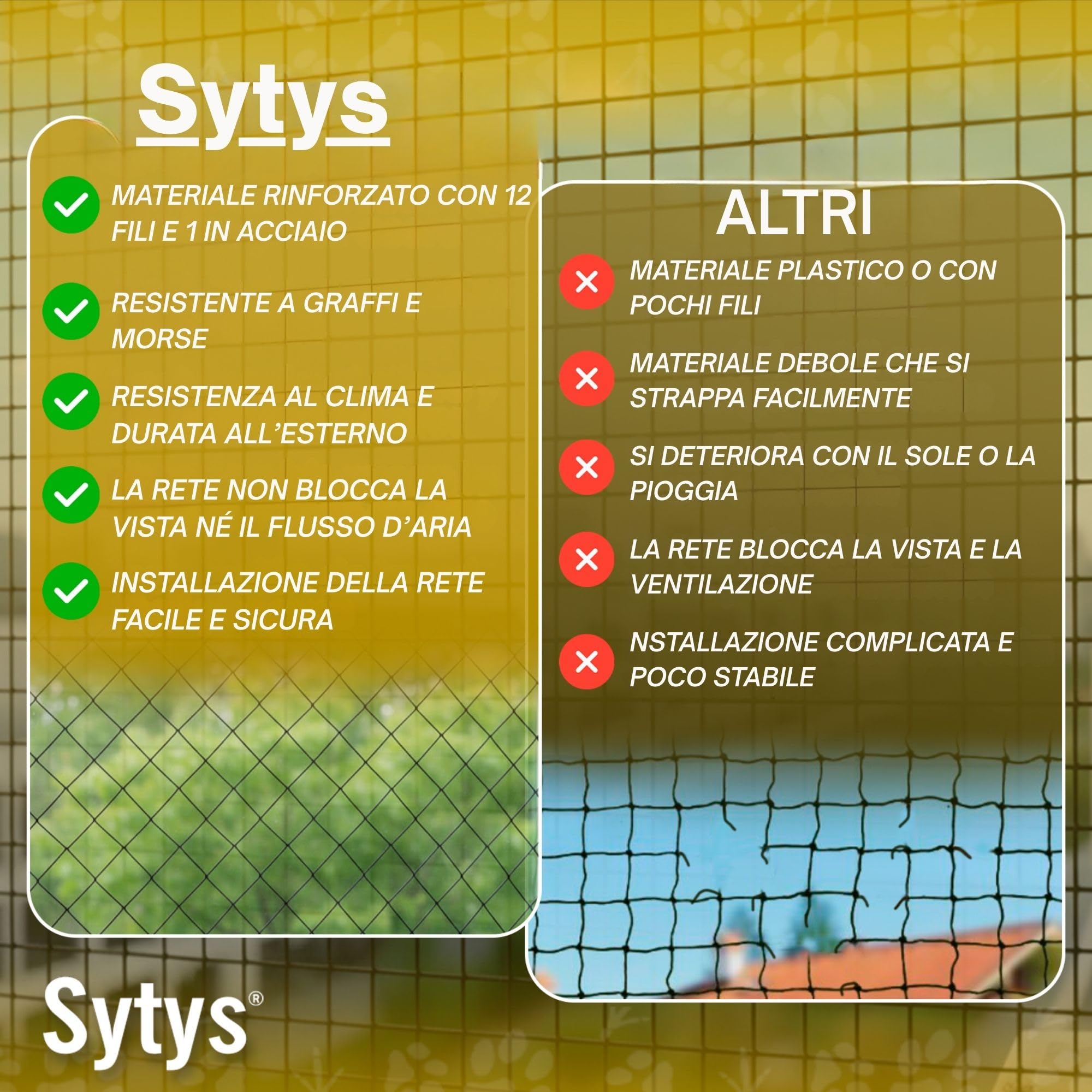 Rete per Gatti Balcone Esterno | Rete di Protezione per Gatti e Uccelli | Rinforzata in Acciaio Inox | Extra Grande 6x3 m | Fissa e Scorrevole | Kit Incluso | Manuale in Italiano