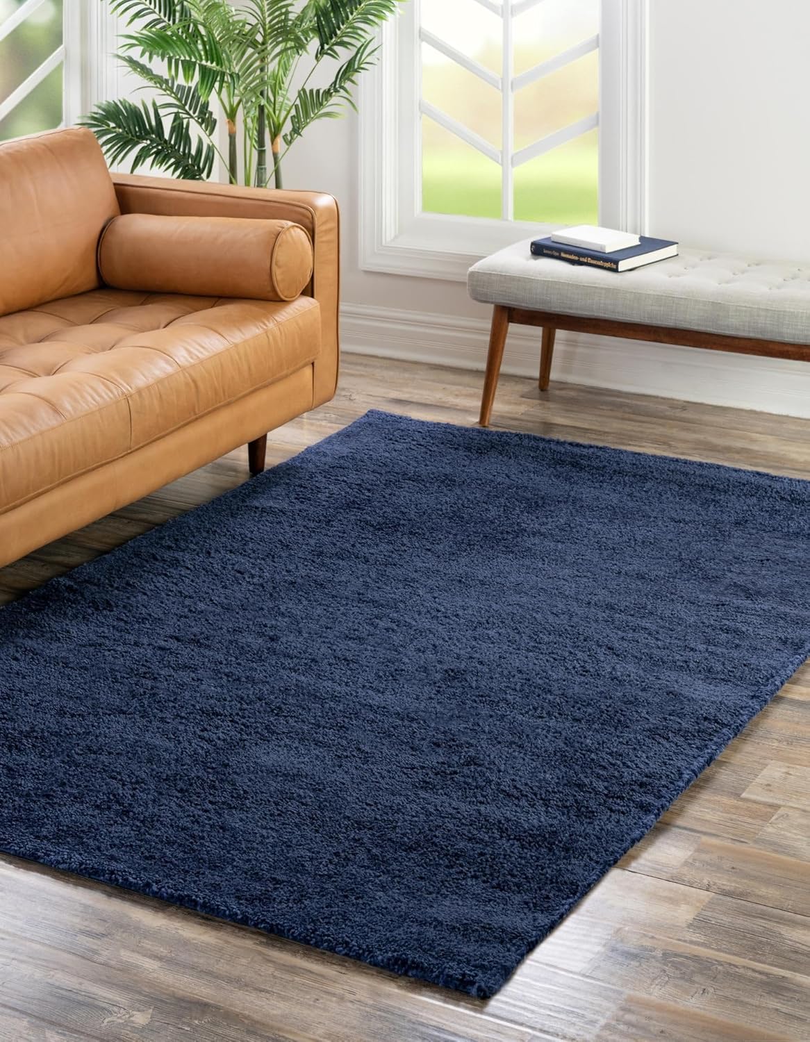 Rugs.com Solid Frieze Collection Rug – 2x3 Navy Blue Shag Rug Perfect for Entryways, Kitchens, Breakfast Nooks, Accent Pieces