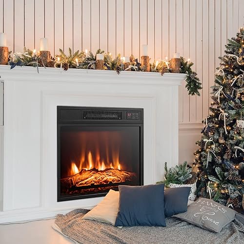 Miniatura 9 de SIMOE Insertos de chimenea eléctrica de 18 pulgadas, chimenea empotrada e independiente de 1400 W con brillo de llama 3D y termostato, temporizador