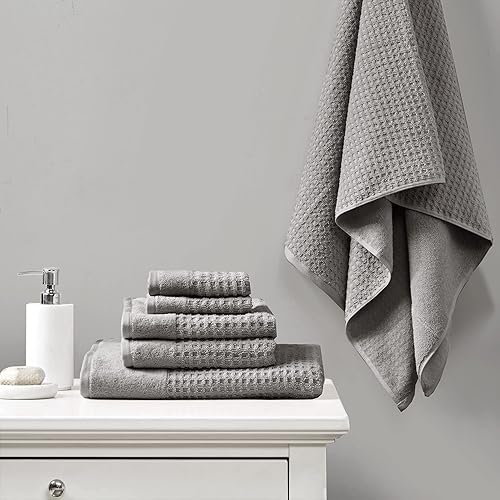 Madison Park Spa Waffle - Juego de toallas de lujo 100% algodón, tejido de gofre de textura premium, altamente absorbente, secado rápido, ropa de