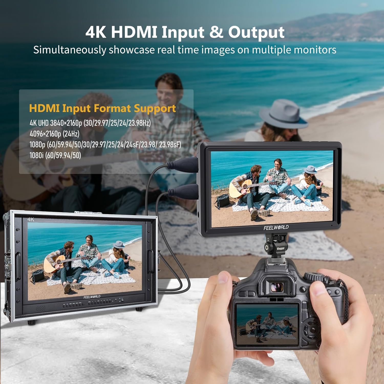 FEELWORLD S55E 5.5Inch Camera DSLR Field Monitor Custom 3D LUT Camera Monitor 4K HDMI Input & Output Waveform Monitoring Lightweight with F750 4400mAh Battery and Bag