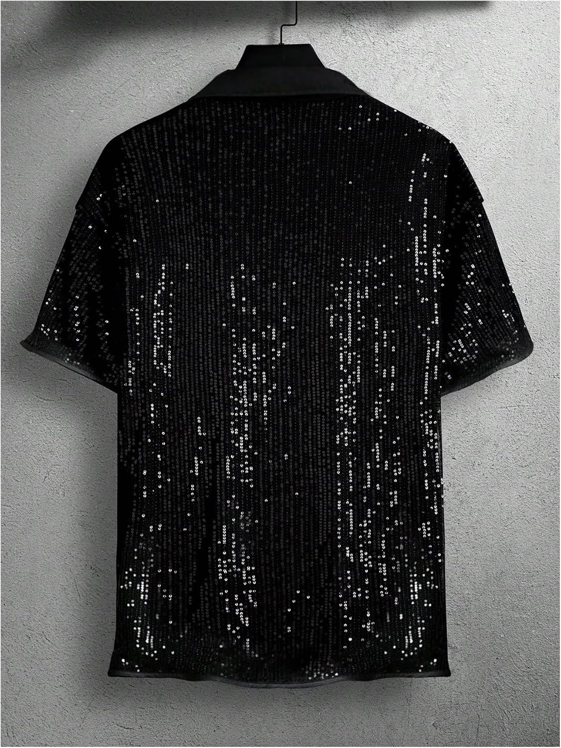 OYOANGLE Men's Sequin Shiny Button Down Shirt Short Sleeve Collared Shirts Party Holiday Tops - Image 2