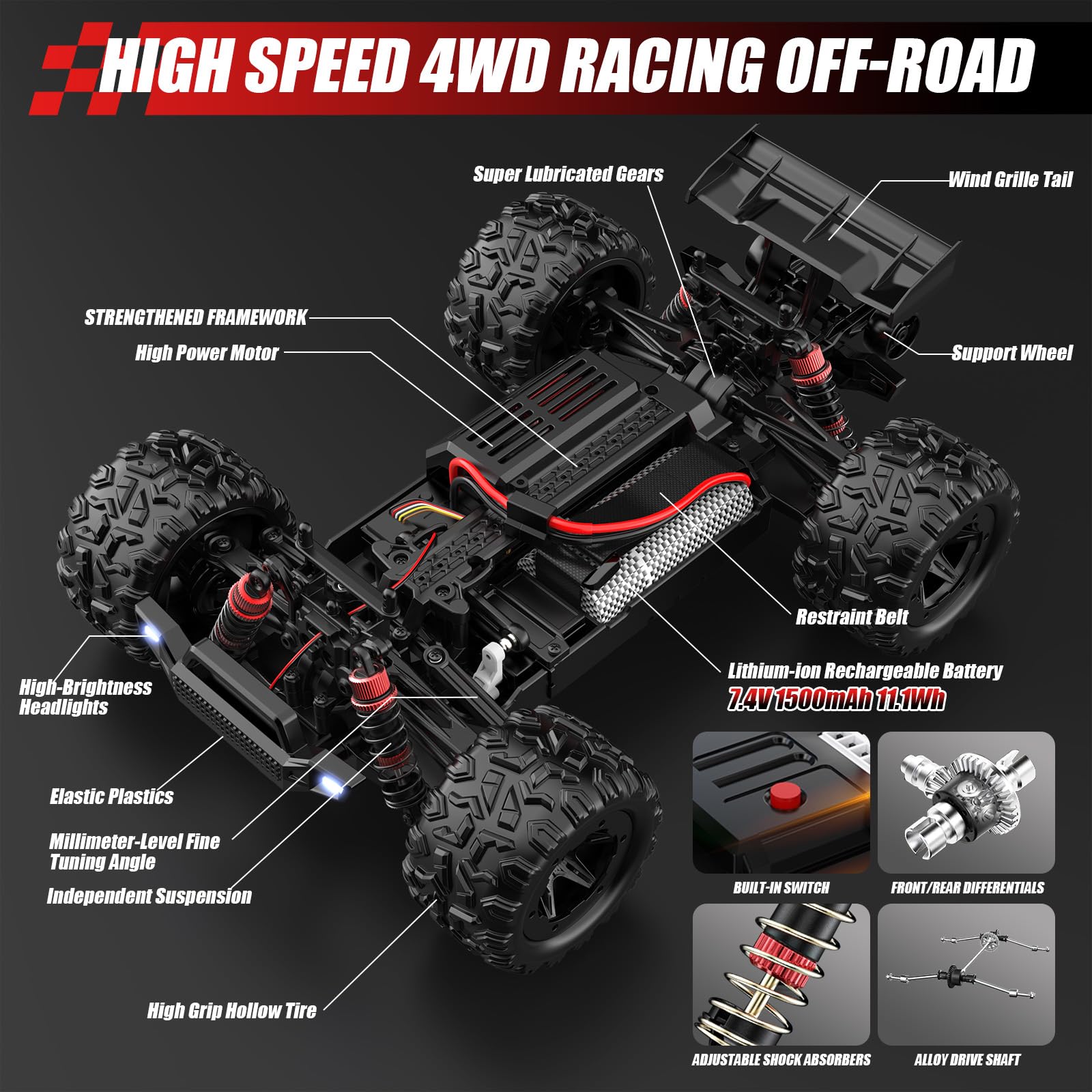 Macchina Telecomandata Professionale 40 KM/H, 1:18 Macchina Radiocomandata Veloce con Luce LED, 2,4 GHz Macchine Telecomandate Drift 4x4 Offroad, Auto RC Car per Esterni Bambini Bambina Adulti