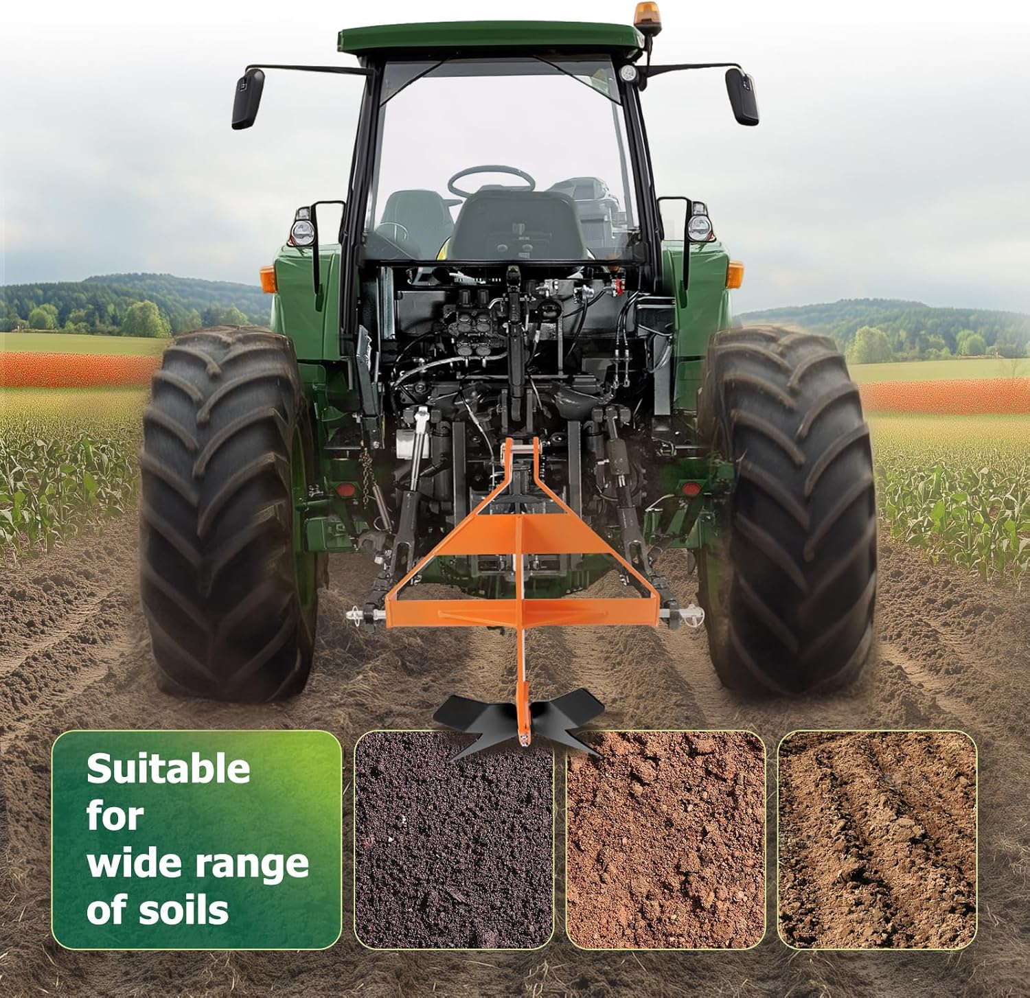 Three-Point Middle Buster Plow Compatible with Category 1 3-Point Quick Hitch Tractors Furrowing Plow Lawn Ditch Buster Steel
