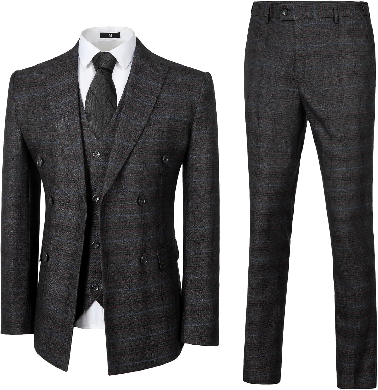 Men's Suit 3 Piece Plaid Suits for Men Two Buttons Blazer Jacket Vest Pant Suit Tuxedo Set for Wedding Business Prom