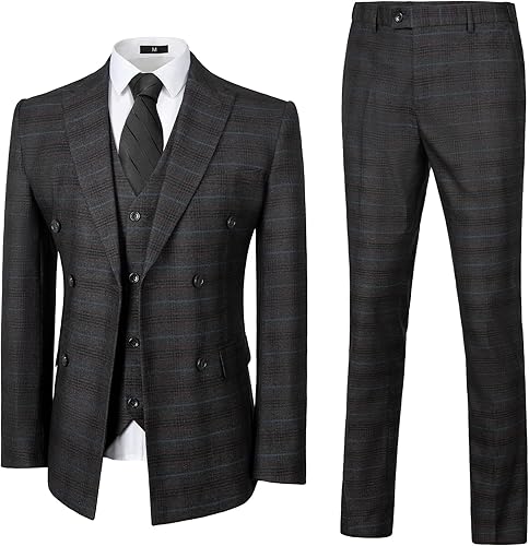 Men Suits Plaid Tuxedo Suit Set Slim Fit 3 Piece Suits for M
