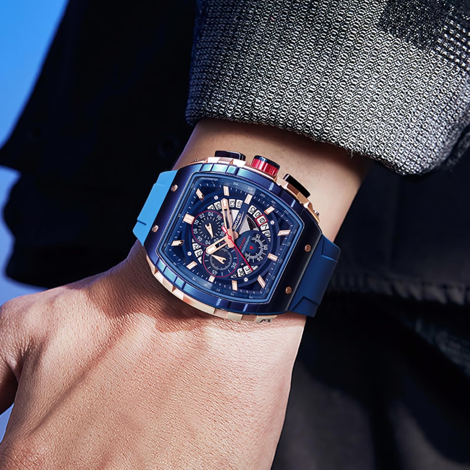 SKMEI Wrist Watches for Men Fashion Mens Big Face Analog Watch with 3D Barrel Design Luminous Display Curved Glass 3ATM Waterproof