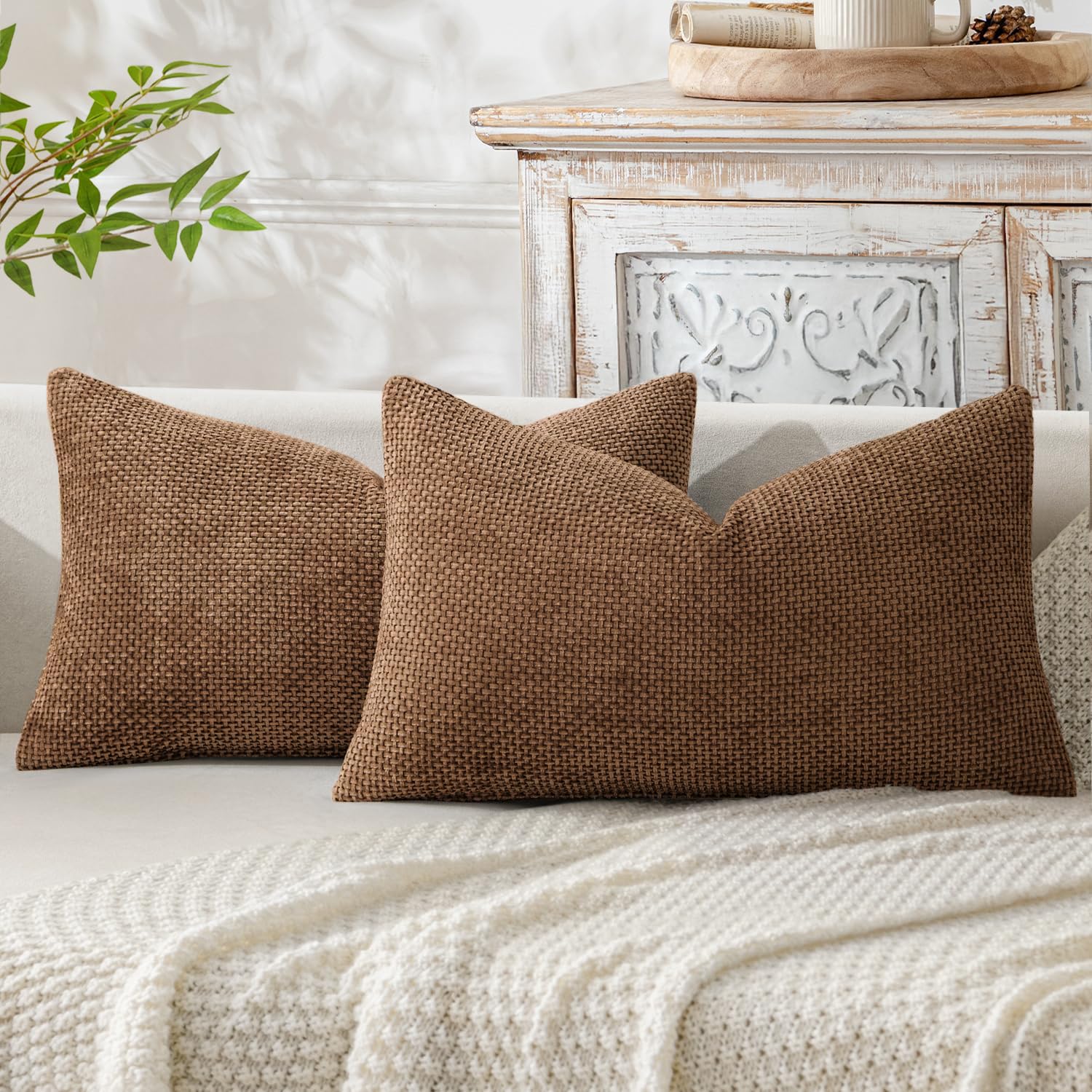 MIULEE Dercorative Lumbar Throw Pillow Covers 12x20 in Golden Brown 2 Pack