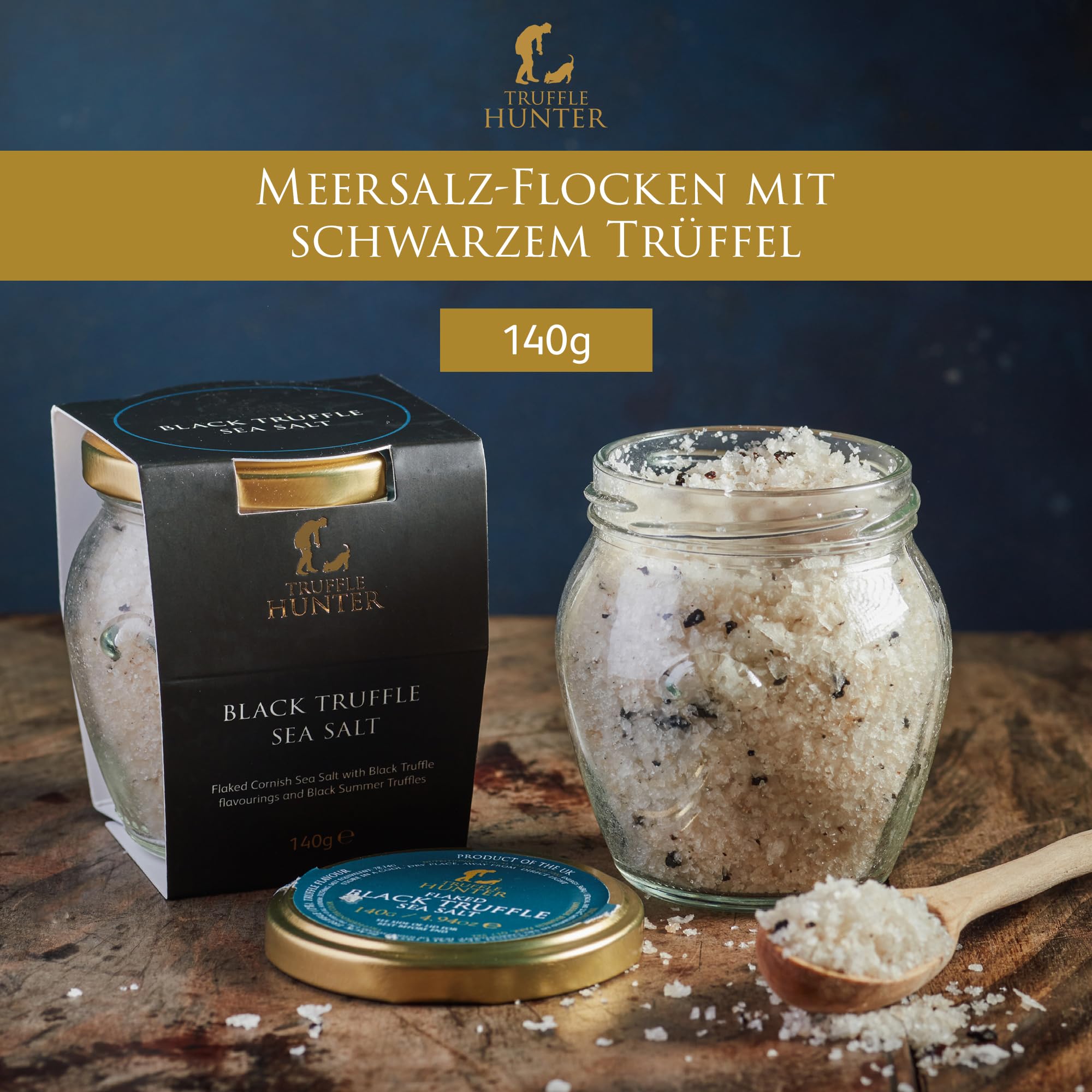 TruffleHunter – Meersalz-Flocken mit schwarzem Trüffel aus Cornwall – 140 g