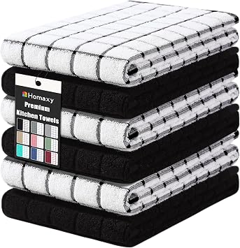 Homaxy Large Premium Cotton Kitchen Towels 16"x 28", 6 Pack, Black
