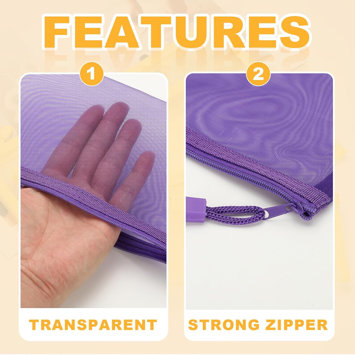 PATIKIL B6 Mesh Zipper Pouch Bags, 5 PCS Mesh Bags with Zipper Plastic Storage Pocket for Organizing File Beads Office Home Supplies, 11.5x23cm, Purple image 3