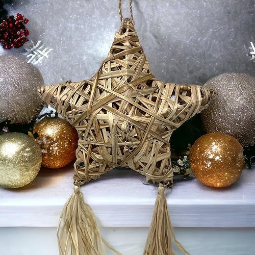 Miniatura 3 de Raffia Estrella Parol hecho a mano  Estrella de Navidad filipina de 8 pulgadas (natural)