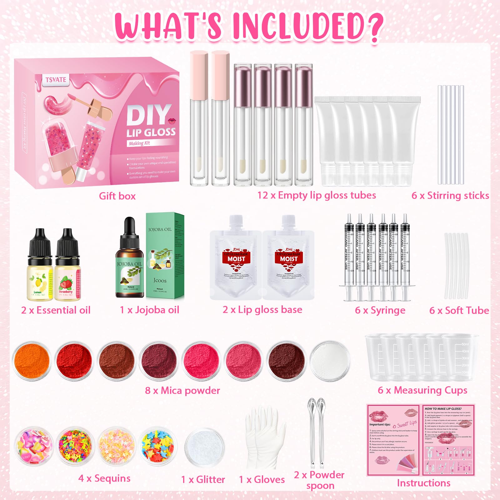 Kit de fabricación de brillo, JUYRLE Lip Gloss Making Kit DIY Aceite de Labios, Creativo Bricolaje Adulto DIY Set de fabricación, Chica Lipgloss Set divertido de regalo de maquillaje para las mujeres
