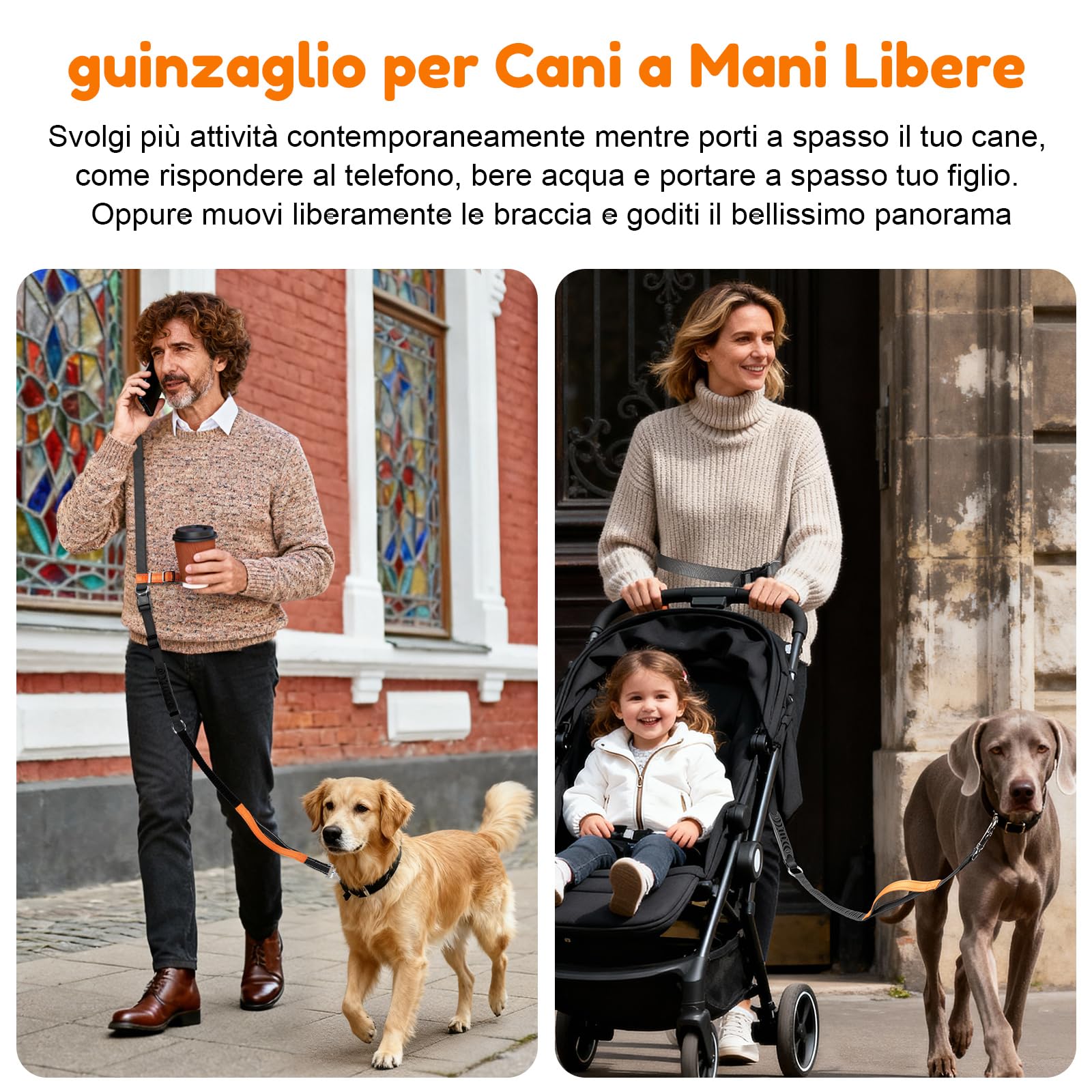X XBEN 4-In-1 Guinzaglio Mani Libere per Cani, Guinzaglio da Corsa per Cani con Cintura in Vita e Doppie Maniglia, Multifunzionale Guinzagli per Cane di Media e Grande, Anti-tiro, 0,8-2,2 M