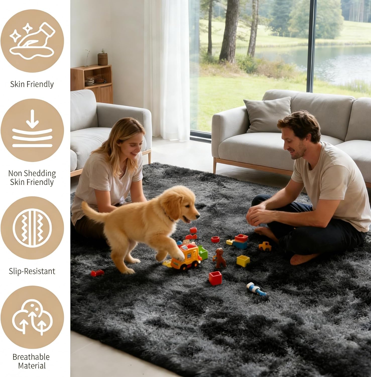 5x7 Area Rug Fluffy Shaggy Ultra Soft Faux Fur Non-Slip Machine Washable Carpet for Bedroom, Living Room, Nursery & Dorm Cozy Home Decor