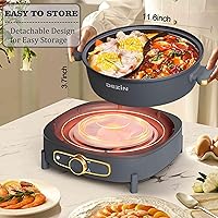 Vista 4 de Dezin Olla eléctrica con divisor, olla Shabu Shabu Shabu de doble sabor de 6 L, olla eléctrica antiadherente extraíble de doble cara, olla china