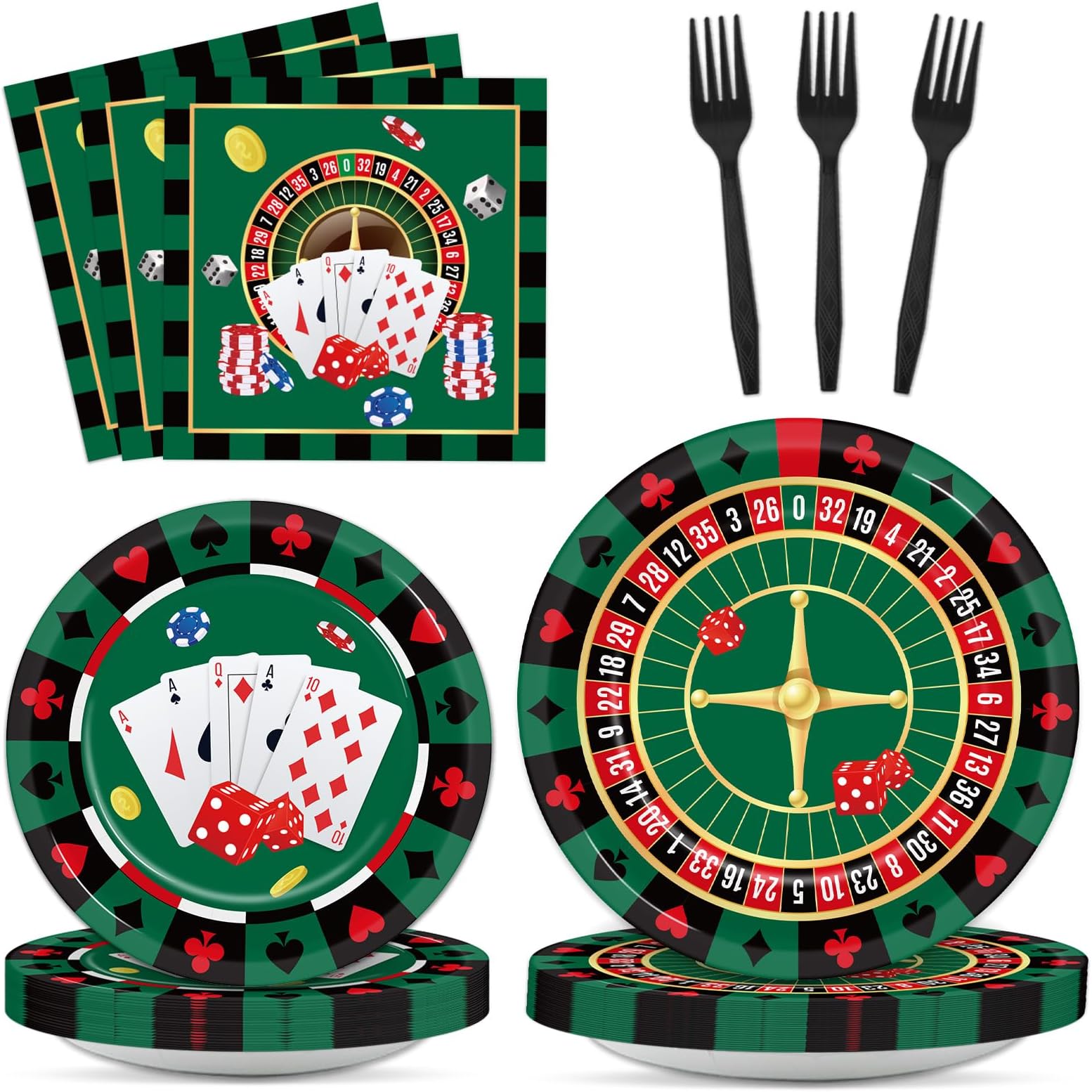 96 Pieces Casino Themed Party Tableware Set for Las Vegas Birthday Party Decorations Casino Poker Card Birthday Party Dessert Paper Plates Napkins Forks for 24 Guests Poker Card Playing Club Supplies
