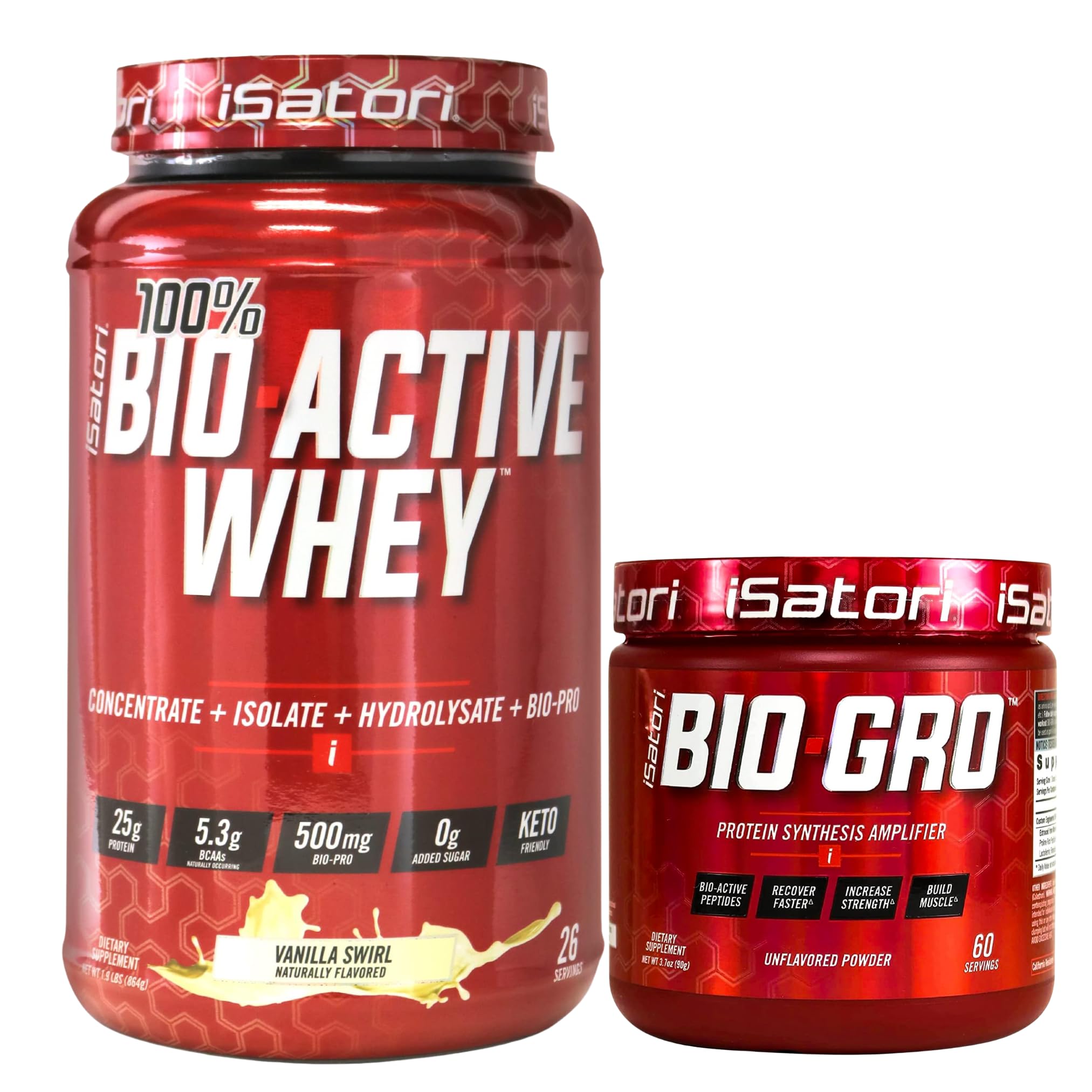 iSatori Bio-GRO Vanilla Ice Cream (60 Servings) & Bio-Active Whey Protein Powder Unflavored (30 Servings)