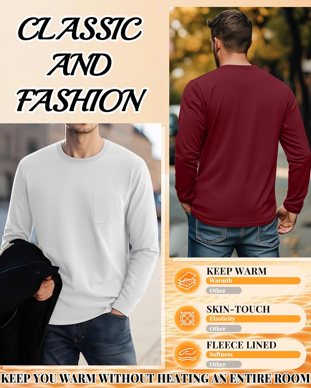 4 Pack Men's Big and Tall Thermal Shirts Fleece Lined Long Sleeve Underwear Top Crew Neck Undershirts Base Layer - Image 5