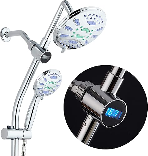 Estación de spa de 34 pulgadas con barra deslizante sin taladro con cabezal de ducha antiobstrucción de 48 ajustes y pantalla LED de temperatura,