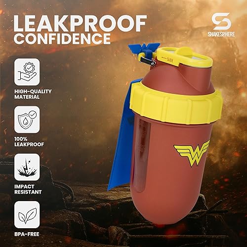 Miniatura 3 de SHAKESPHERE Botella mezcladora de proteínas, edición Wonder Woman, 24 onzas, DC Comics, edición limitada, a prueba de fugas, con tapa deslizante de