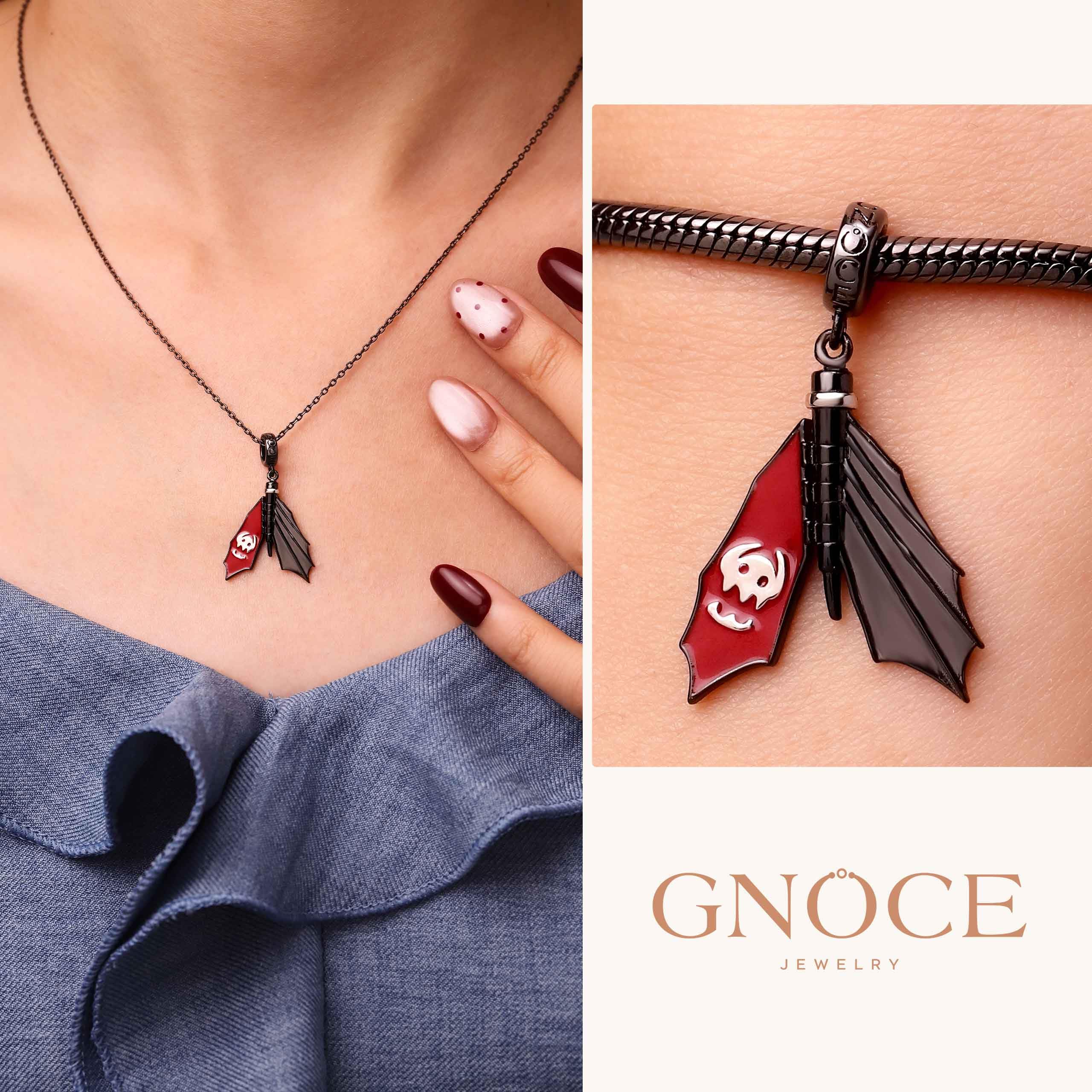 GNOCE How to Train Your Dragon Ohnezahn Flügelschläge Anhänger flatternden Flügeln 925 Sterling Silber Anhänger Charms Fit Armband/Halskette Schmuck Geschenk für Frauen Fans