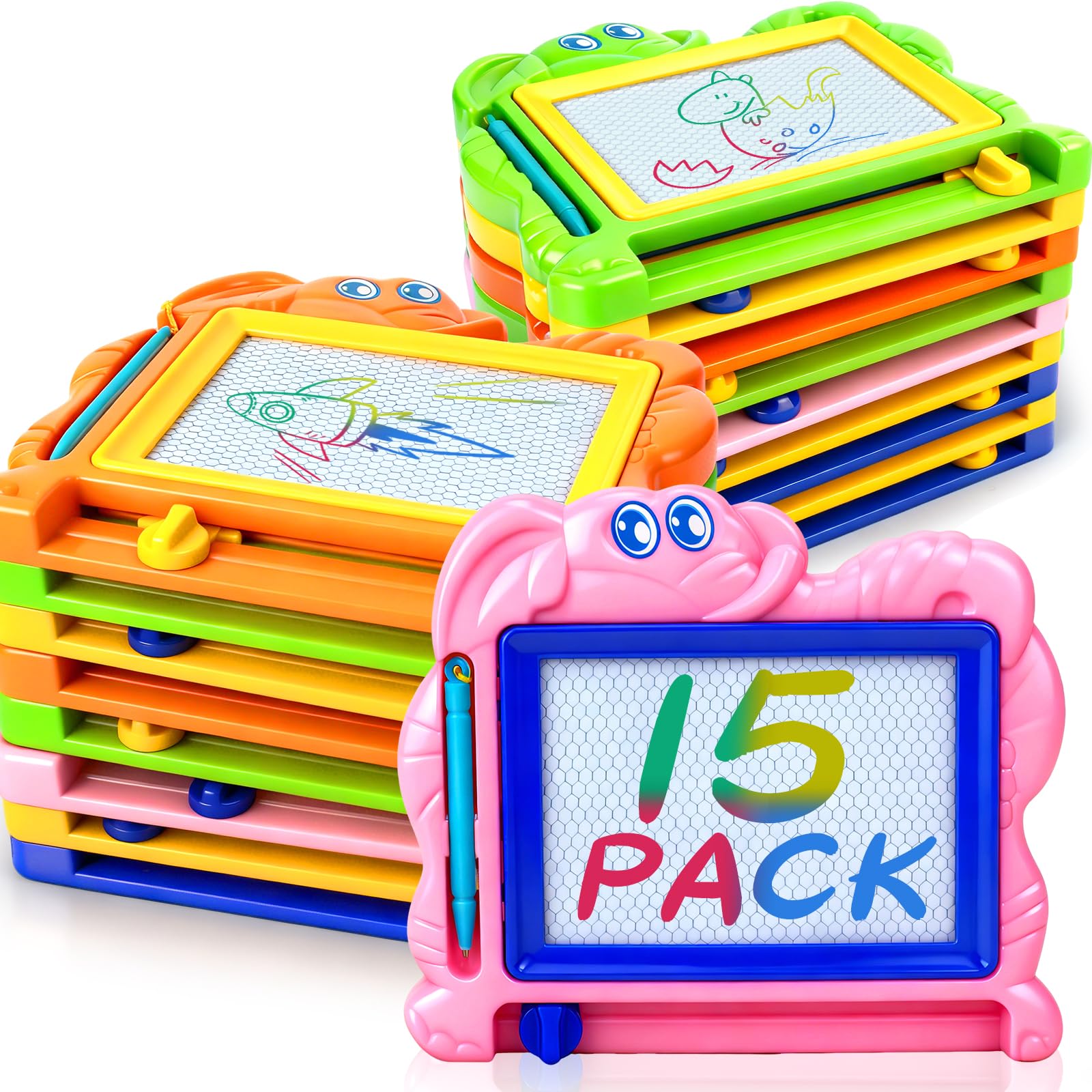 Hymaz 15 Pack Magnetic Drawing Board for Kids, Colorful Erasable Doodle Sketch Tablet for Toddlers 1-3, Travel Writing Drawing Pad for Boys Girls Birthday Party Favors Easter Valentines Day Gifts